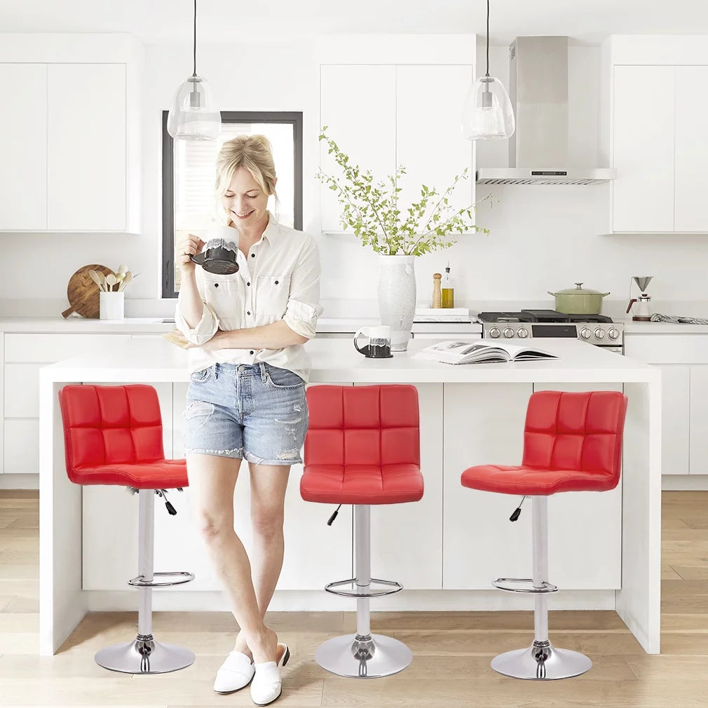 Counter Height Bar Stools Set of 2 Bar Chairs Height Adjustable Swivel Stool with Back PU Leather Kitchen Counter Stools Dining Chairs,Red