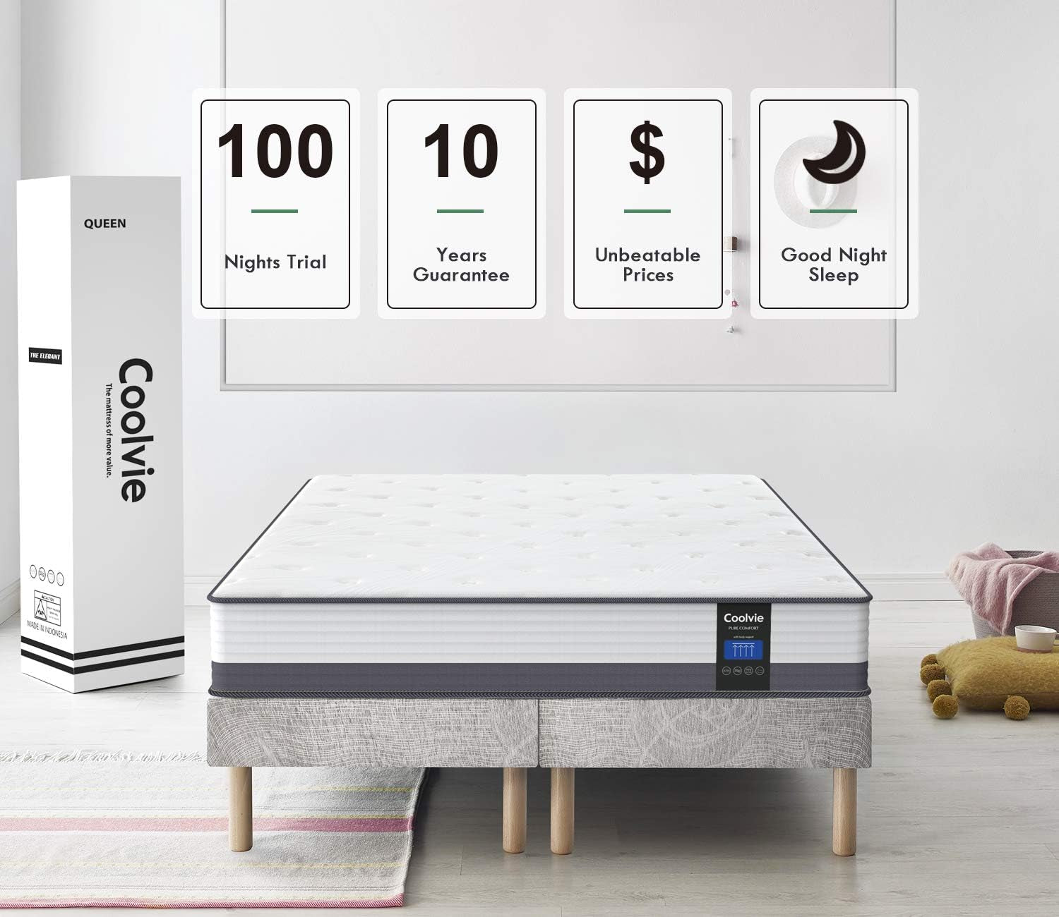 10 Inch Twin Mattress, Twin Size Hybrid Mattress Built in Pocketed Coils and Gel Memory Foam Layer, Low Motion Transfer & Breathable Twin Mattress in a Box