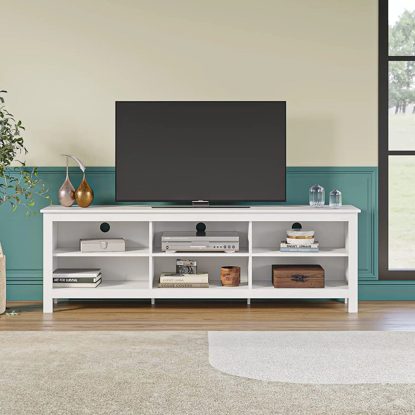 TV Stand, Moden 6 Cubby TV Stand for 75-Inch TV, Storage TV Table Stand