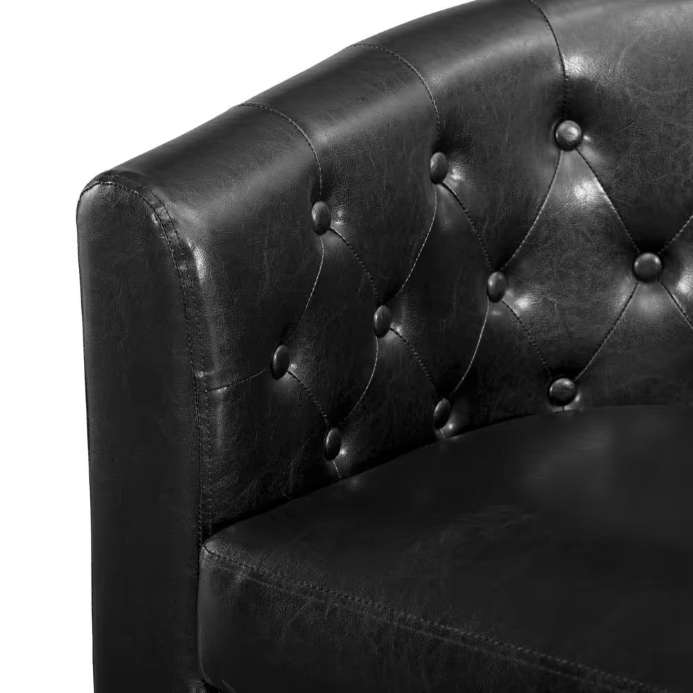 48 In. Black Love Seat, Button Tufted Faux Leather Barrel Loveseat, Loveseat