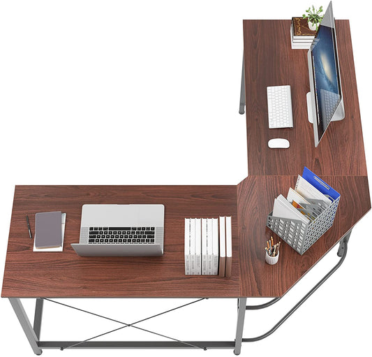 Large L-Shaped Desk, 59 X 59 Inches Computer Desk, Walnut