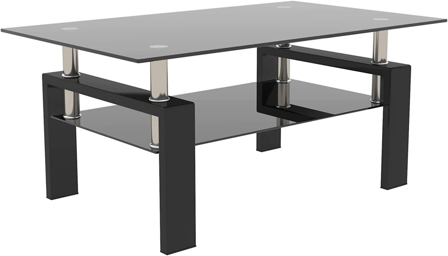 Glass Coffee Table, Rectangle Coffee Table (Black Glass)