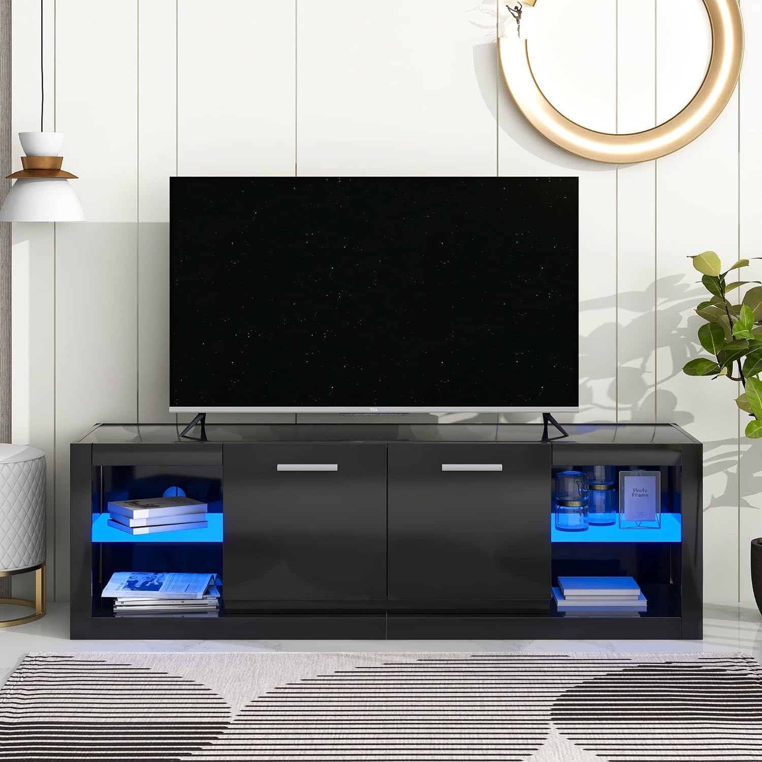 Modern TV Stand with Storage, with LED Color Changing Lights