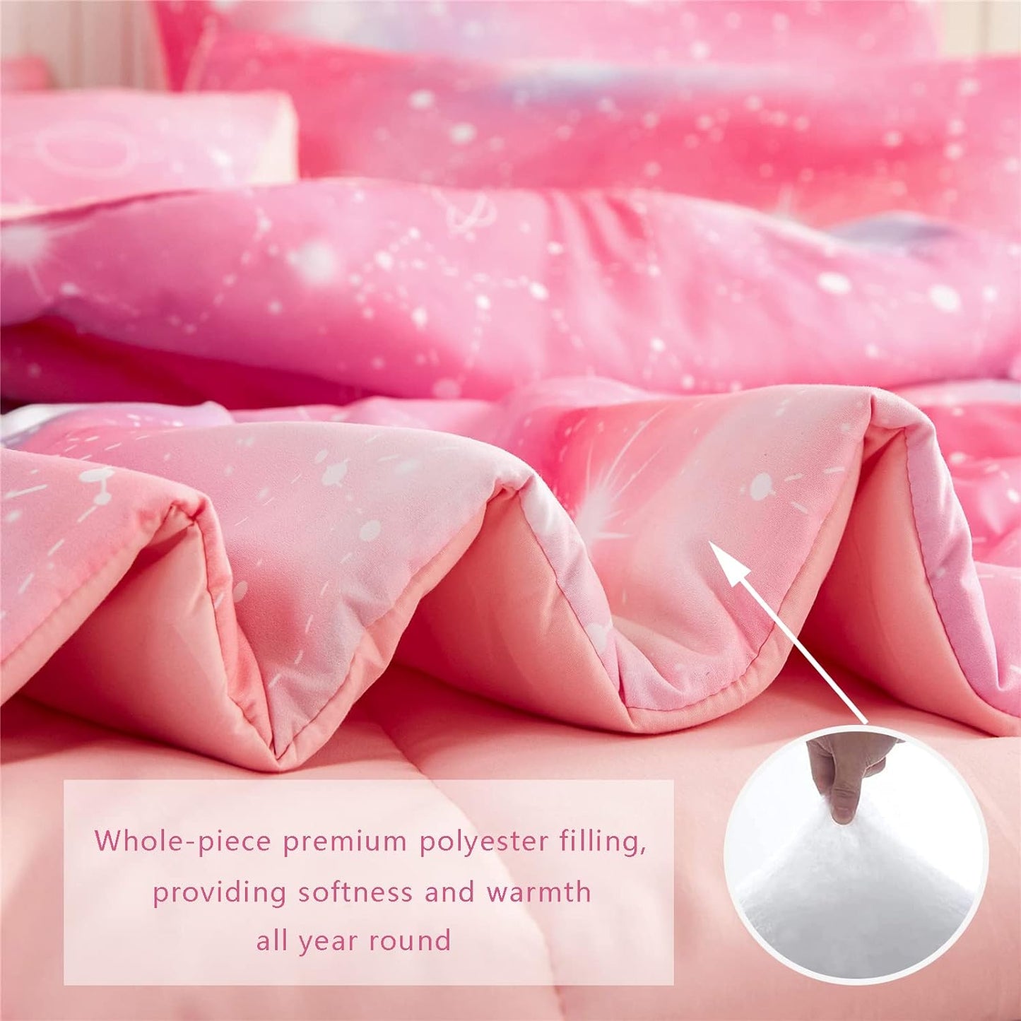 Pink Ombre Glitter Galaxy Comforter Set Twin Size for Girls, Sparkle Constellation Starry Sky Comforter, 2 Piece Soft Microfiber Bedding Sets with 1 Pillow Case (Pink,Twin)