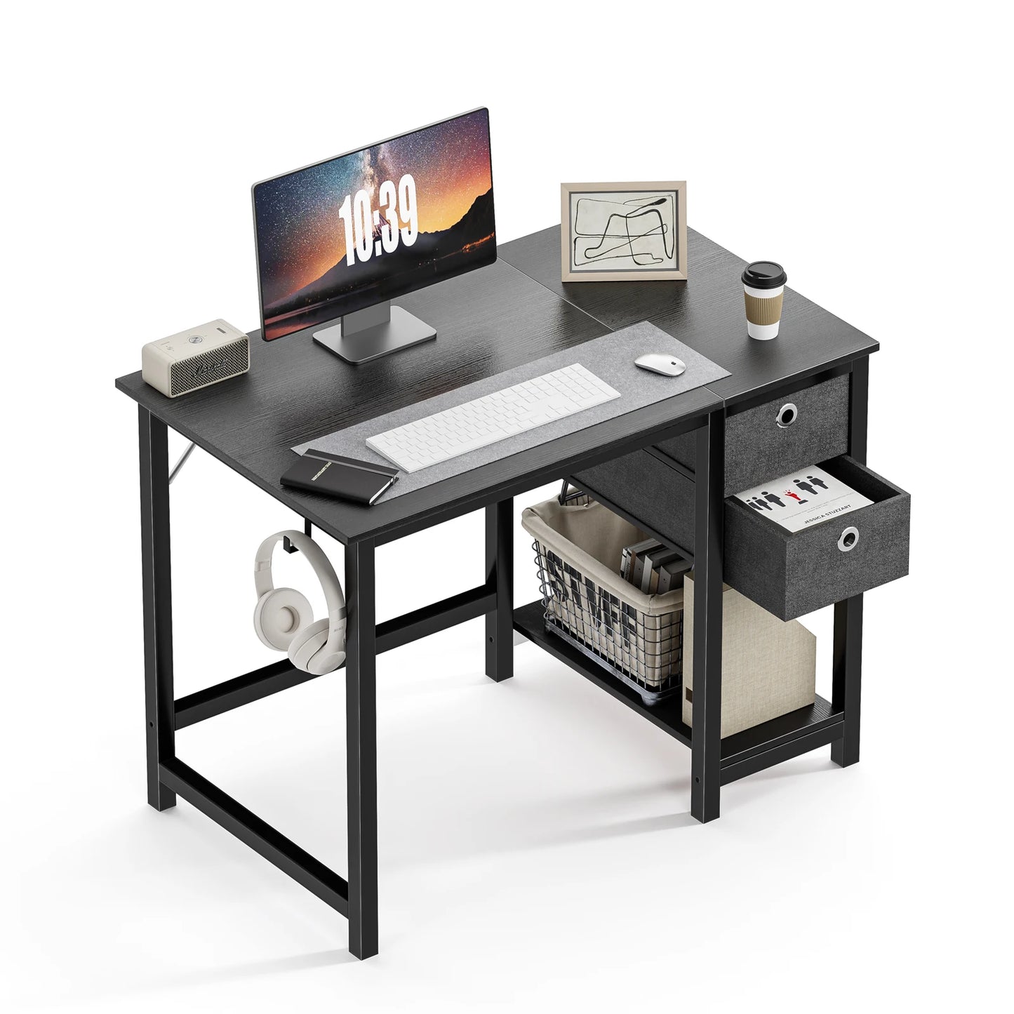 Computer Desk with Drawers 55 Inch, with 2-Tier Drawers