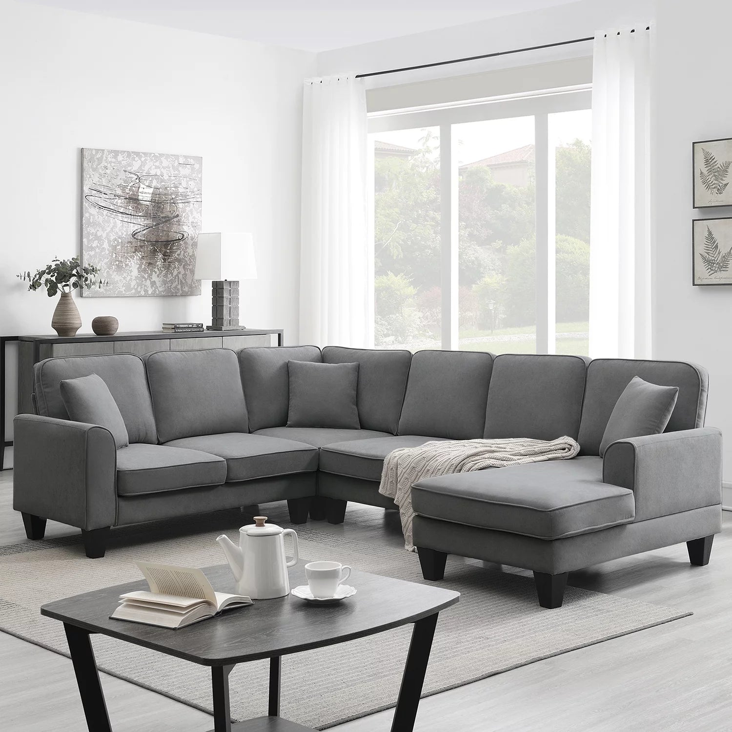 Convertible Modular Sectional Recliner, U Shaped Couch 7 Seat Fabric,Dark Gray