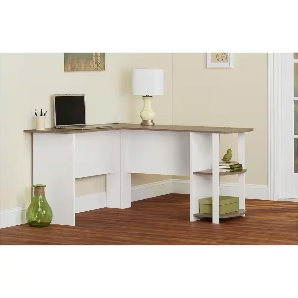 53.6 In. L-Shaped White Stipple Computer Desks with Cable Management