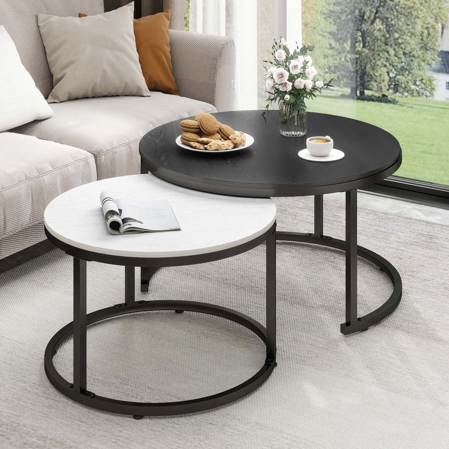 2pc Coffee Table Set, White & Black