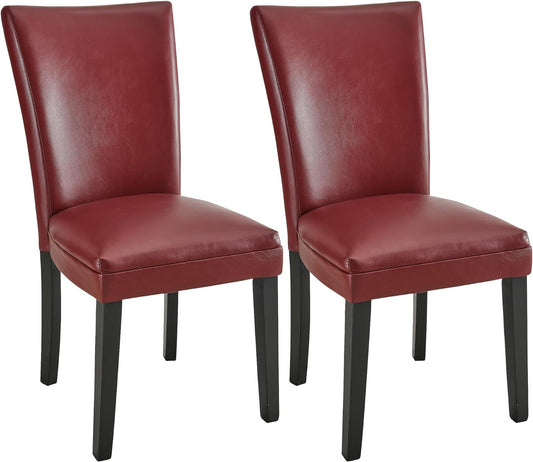 Set of 2 Faux Leather Parsons Chairs, Upholstered Dining Room Chairs, Dark Wine Red