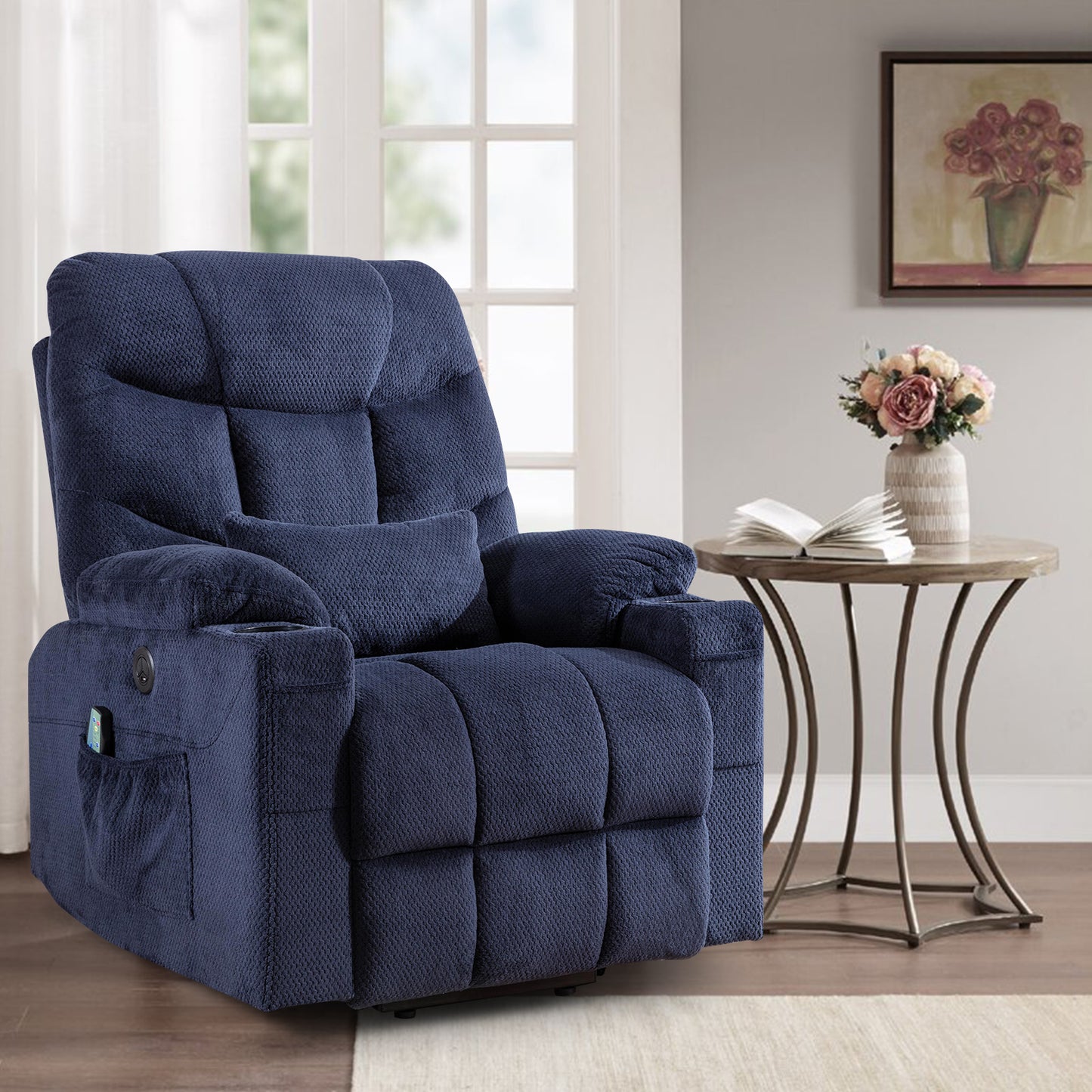 Power Lift Recliner Chairs Velvet Electric Recliner with Vibration Massage & Heat Function, Blue