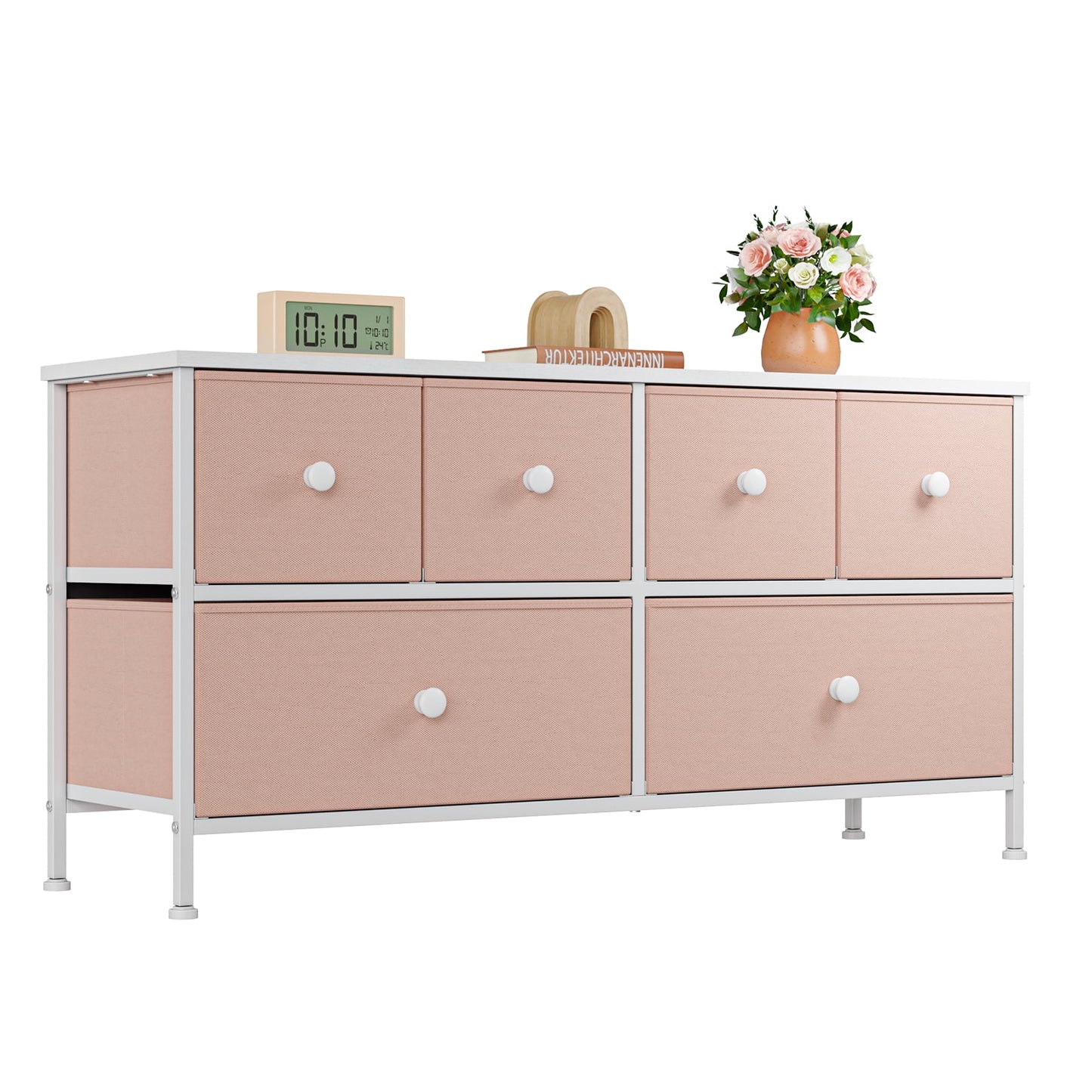 Pink Dresser, Dressers & Chests of Drawers, Dresser TV Stand with 6 Drawers, Pink Wide Fabric Dressers TV Console Storage Unit, Pink