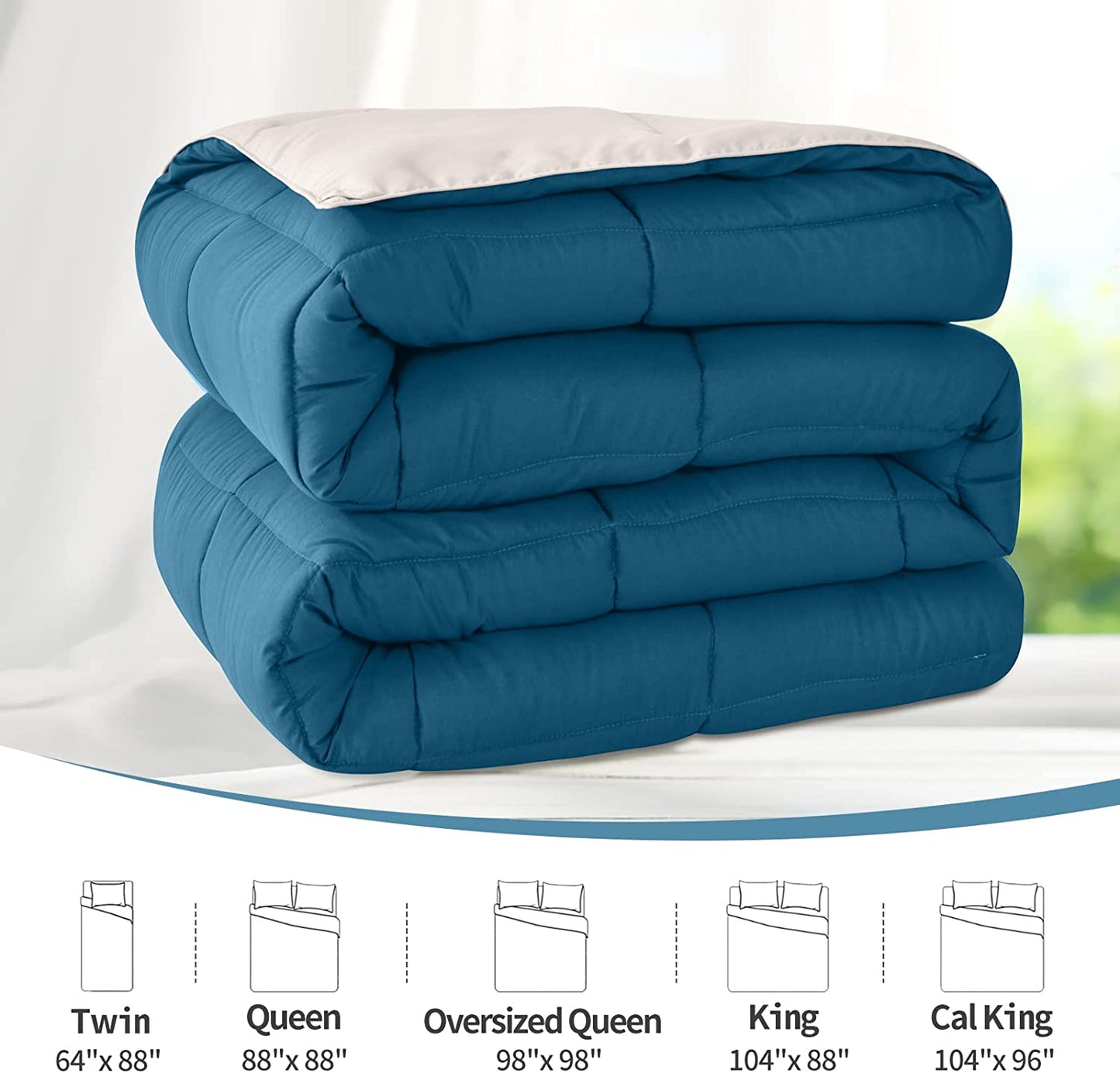 Lightweight King Comforter - Teal down Alternative Bedding Comforters King Size, Reversible Comforter- King Size Teal/Ivory