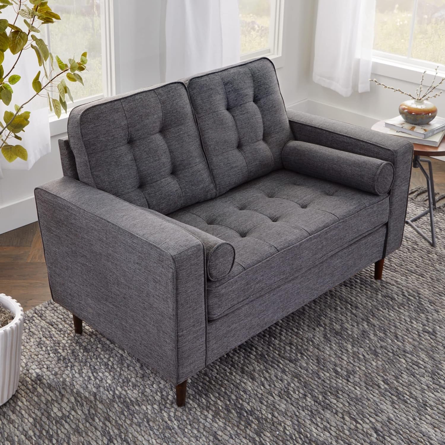 Lynnwood Upholstered Loveseat - Includes 2 Bolster Pillows - Charcoal