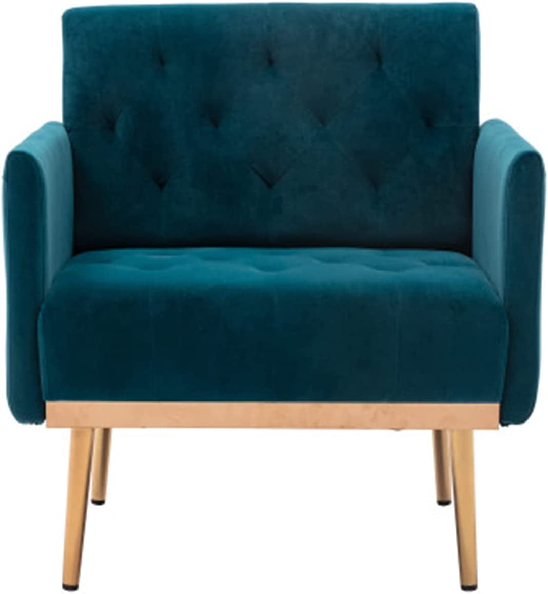 Square Velvet Accent Chair, Golden Metal Leg Single Sofa Chair, (Teal)