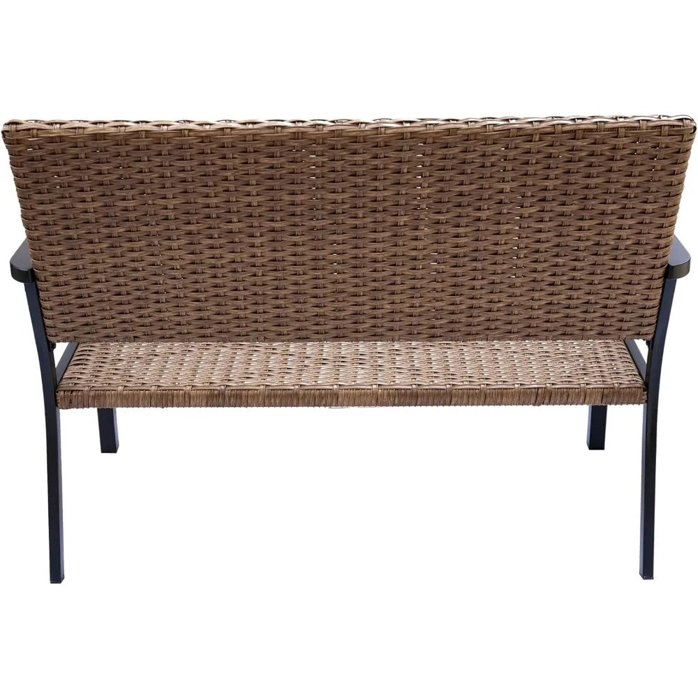 Outdoor Patio Bench Chair, Metal Frame, Natural All Weather Wicker Patio Benches