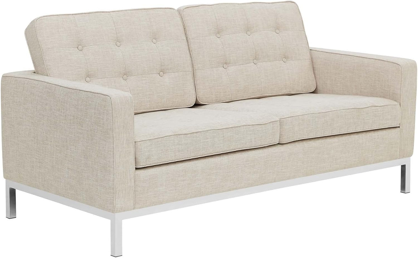 Loft Upholstered Fabric Mid-Century Modern Loveseat in Beige