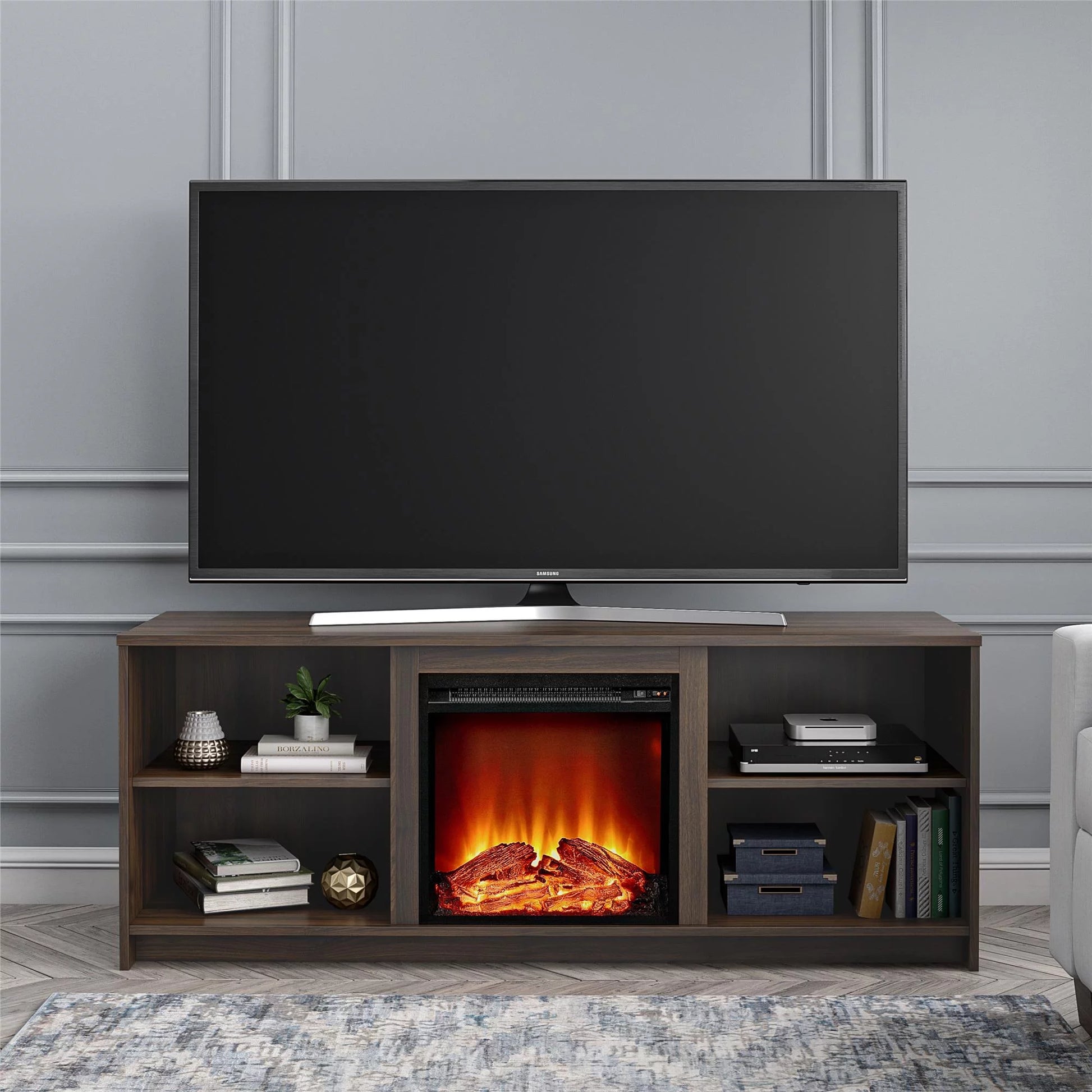 Fireplace TV Stand for Tvs up to 65", Walnut