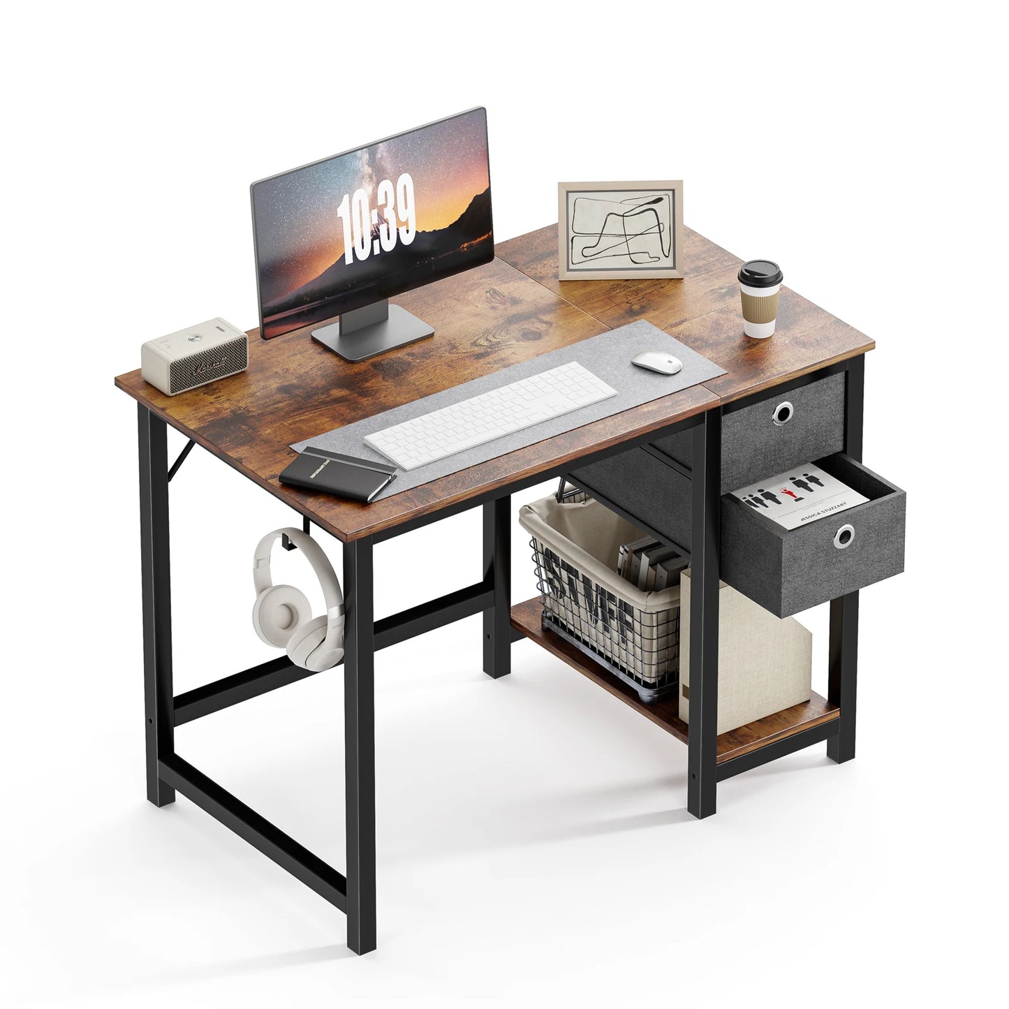 Computer Desk with Drawers 55 Inch, with 2-Tier Drawers