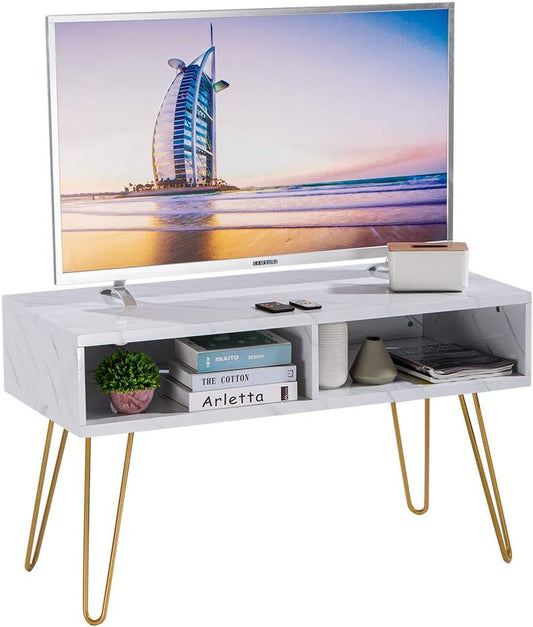 TV Stand,41" Small Modern TV Stand with 2 Open Drawers and Gold Metal Frame