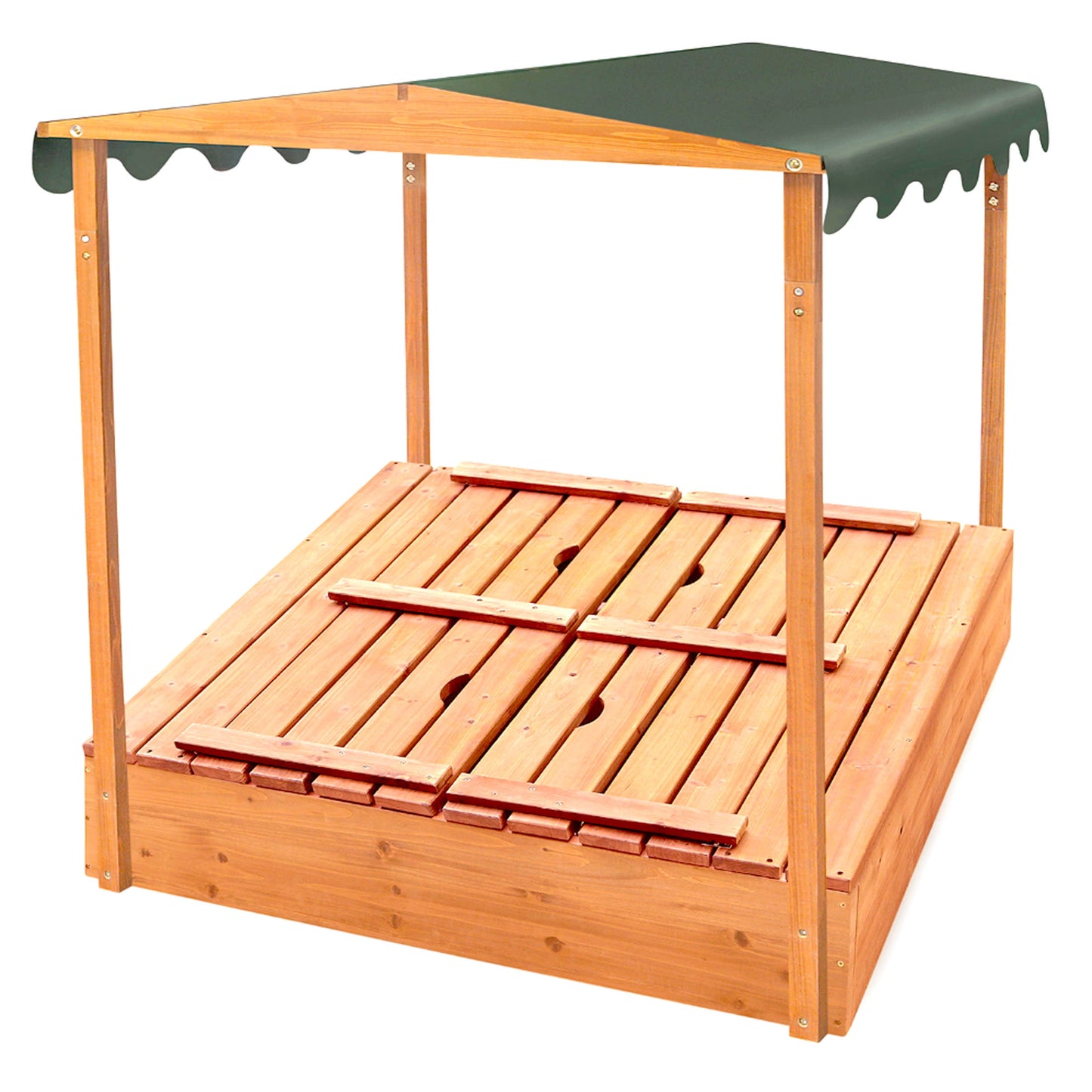 Covered Convertible Cedar Sandbox with Canopy and Two Bench Seats