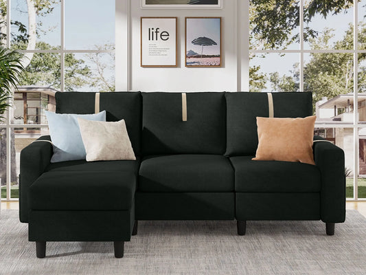 Sherpa Sectional Sofa with Footstool, Black