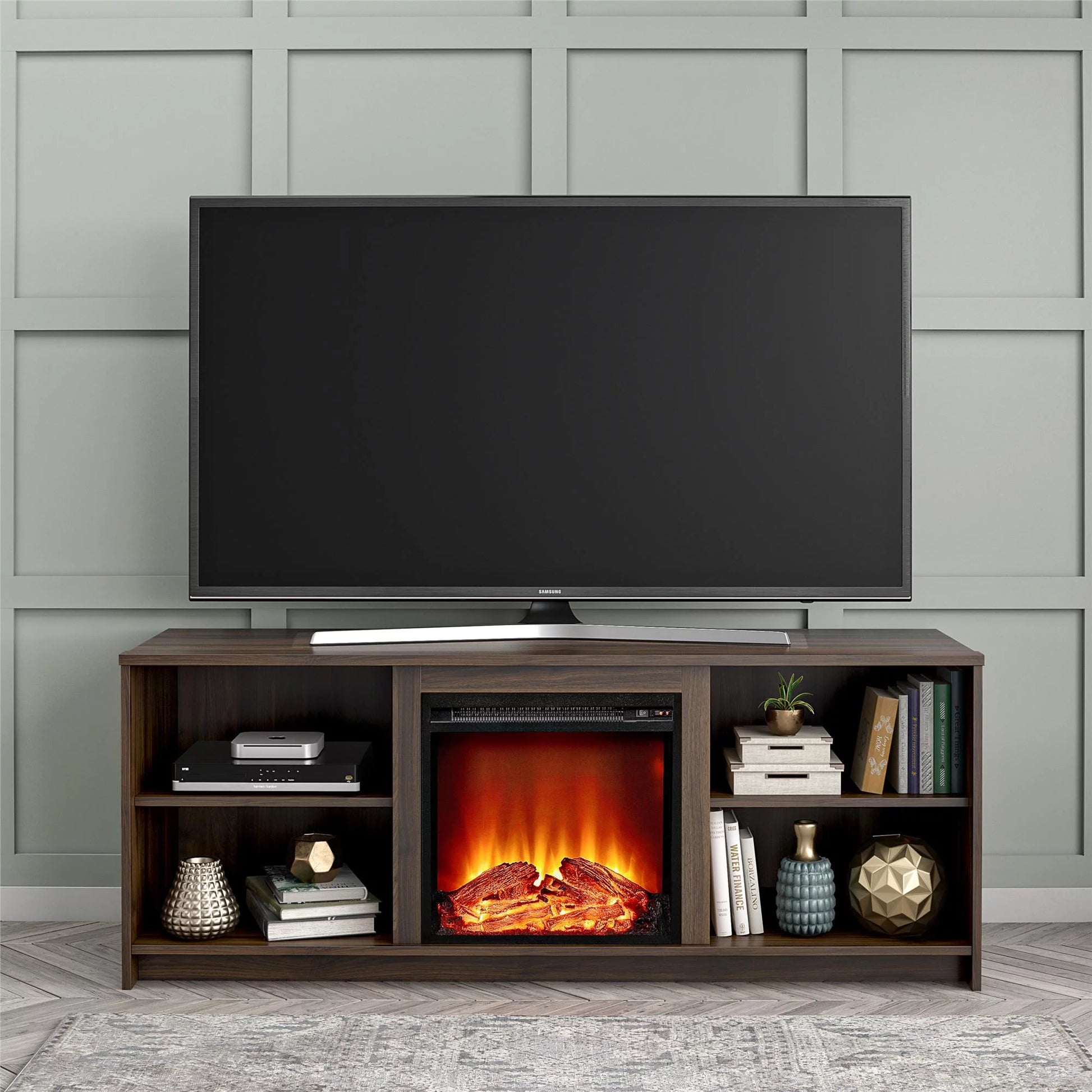 Fireplace TV Stand for Tvs up to 65", Walnut