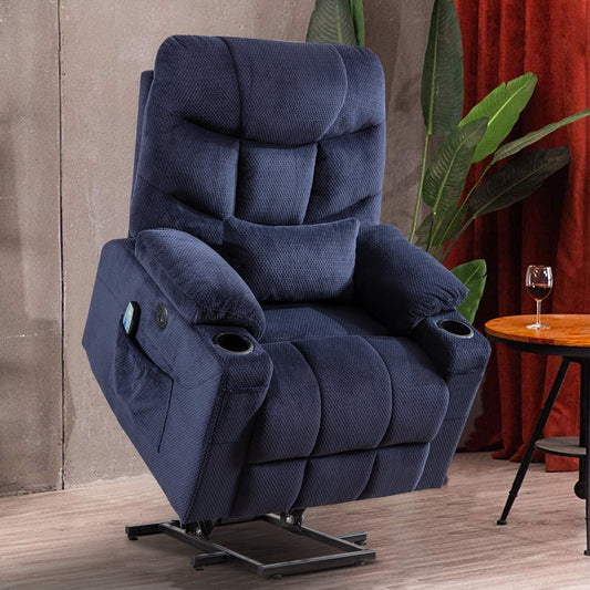 Power Lift Recliner Chairs Velvet Electric Recliner with Vibration Massage & Heat Function, Blue