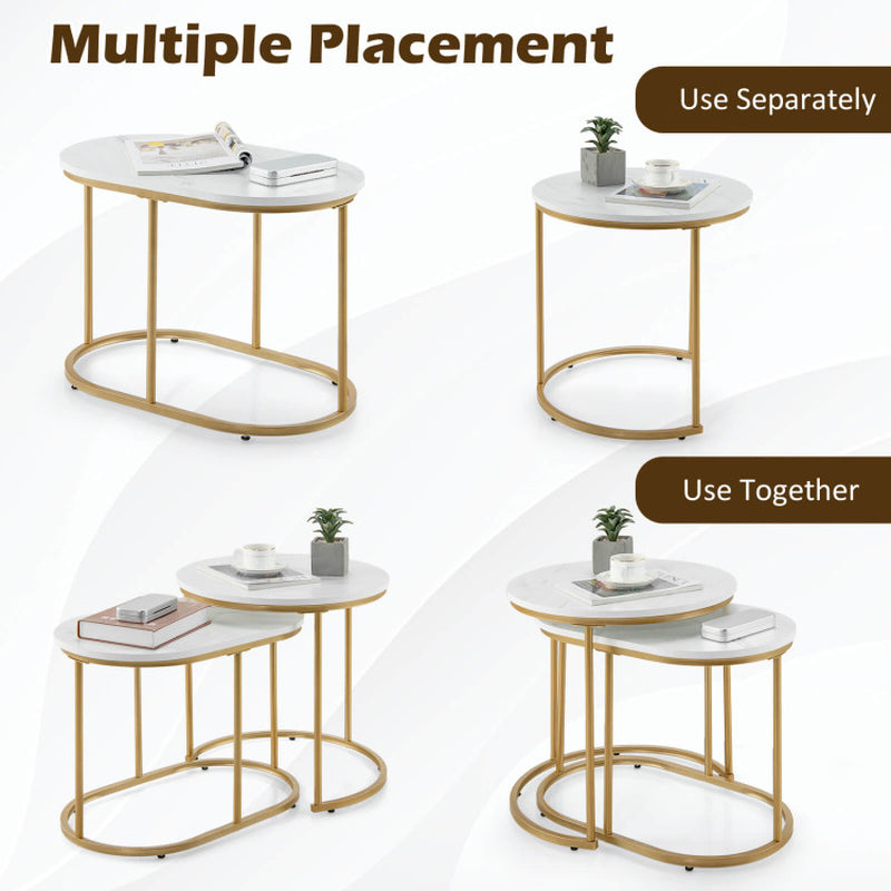 Modern Marble Look Stacking 2pc Coffee Table Set