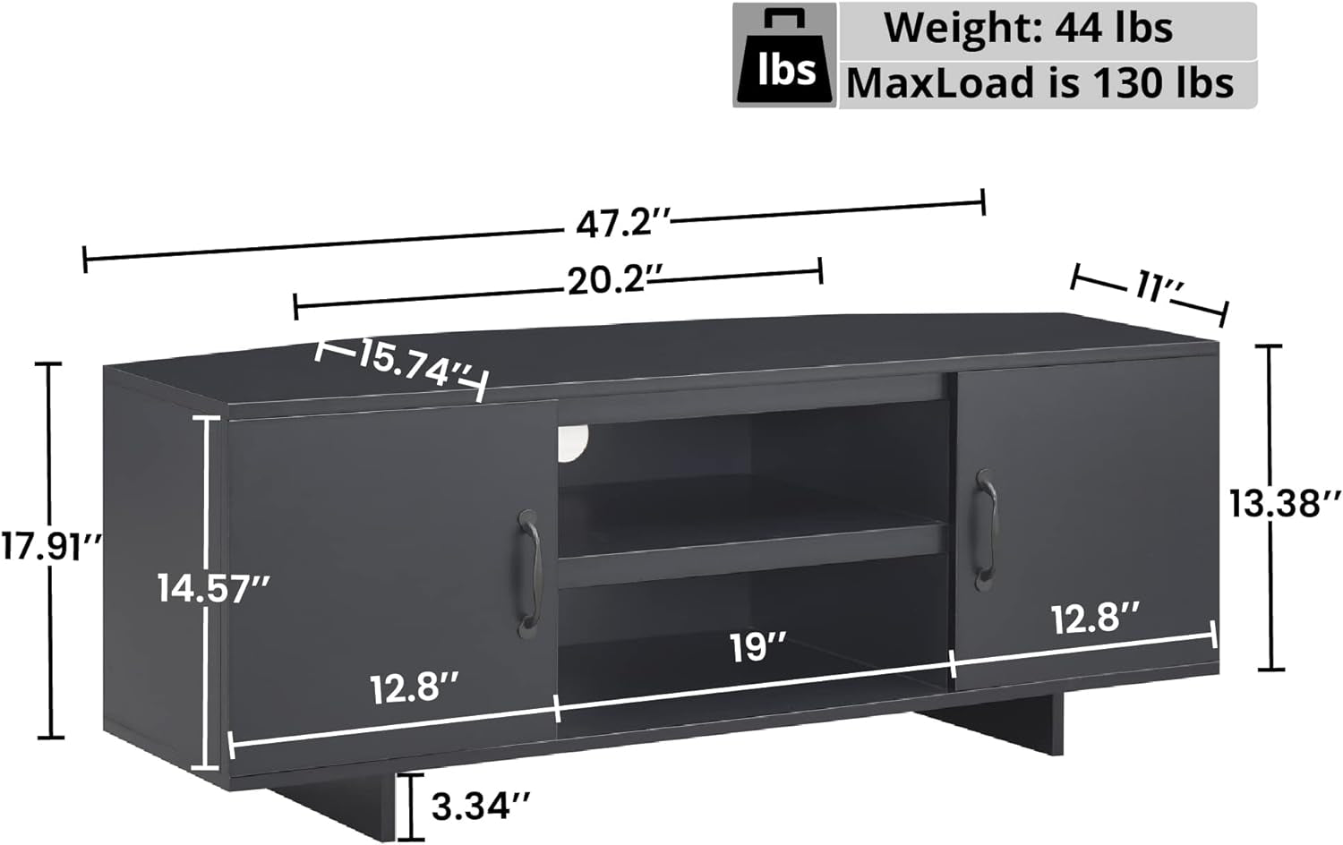 Sienna Corner 50" TV Stand, Storage Space, Low Profile TV Stand