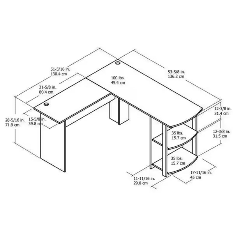 53.6 In. L-Shaped White Stipple Computer Desks with Cable Management