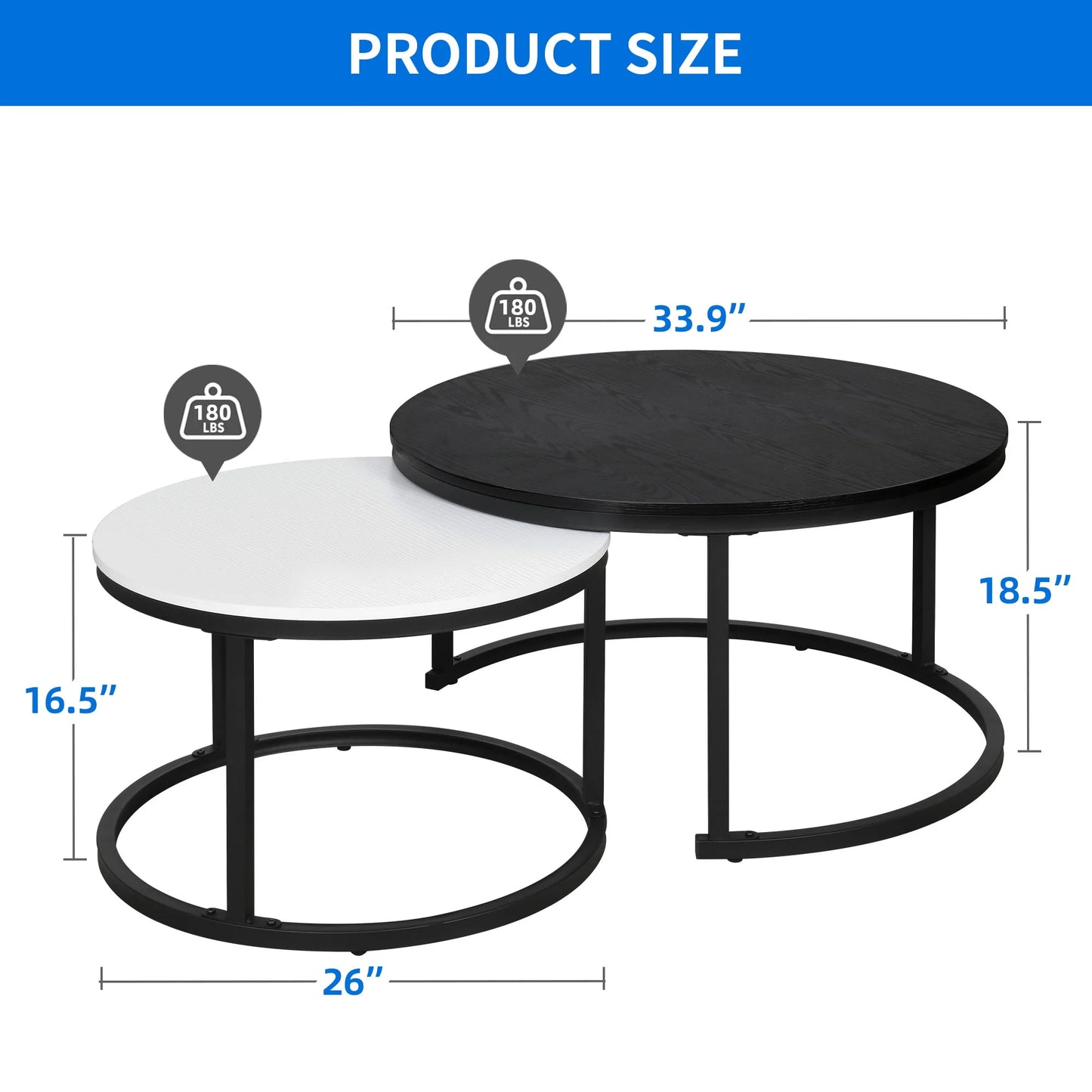 2pc Coffee Table Set, White & Black