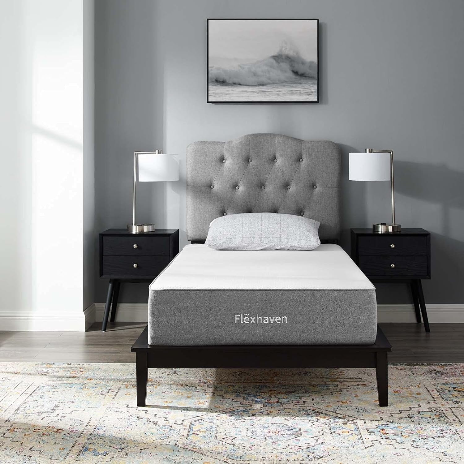 Twin Mattress Flexhaven 10" Gel Cooling Ventilated, Memory Foam Twin Mattress Grey