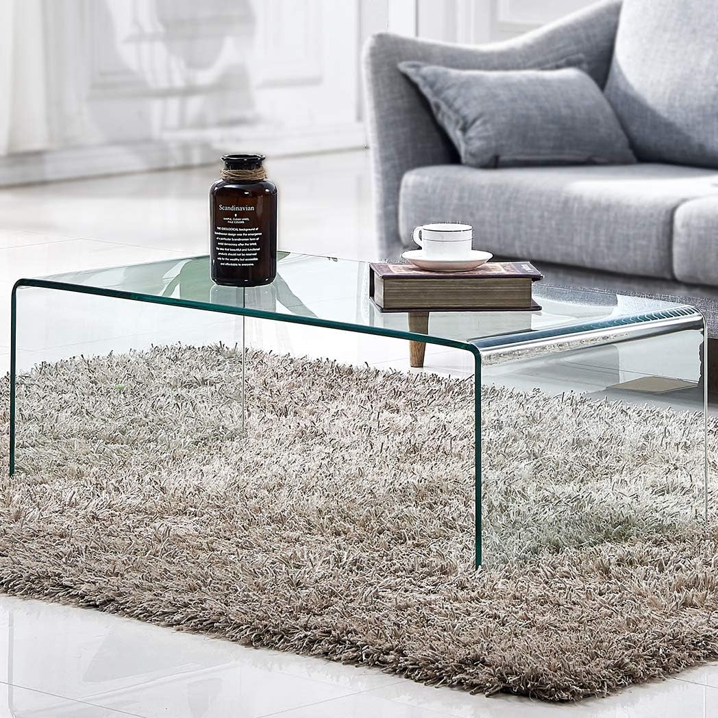 Premium Tempered Glass Coffee Table - Modern Clear Design for Living Room (39.4" x 19.7" x 13.8")