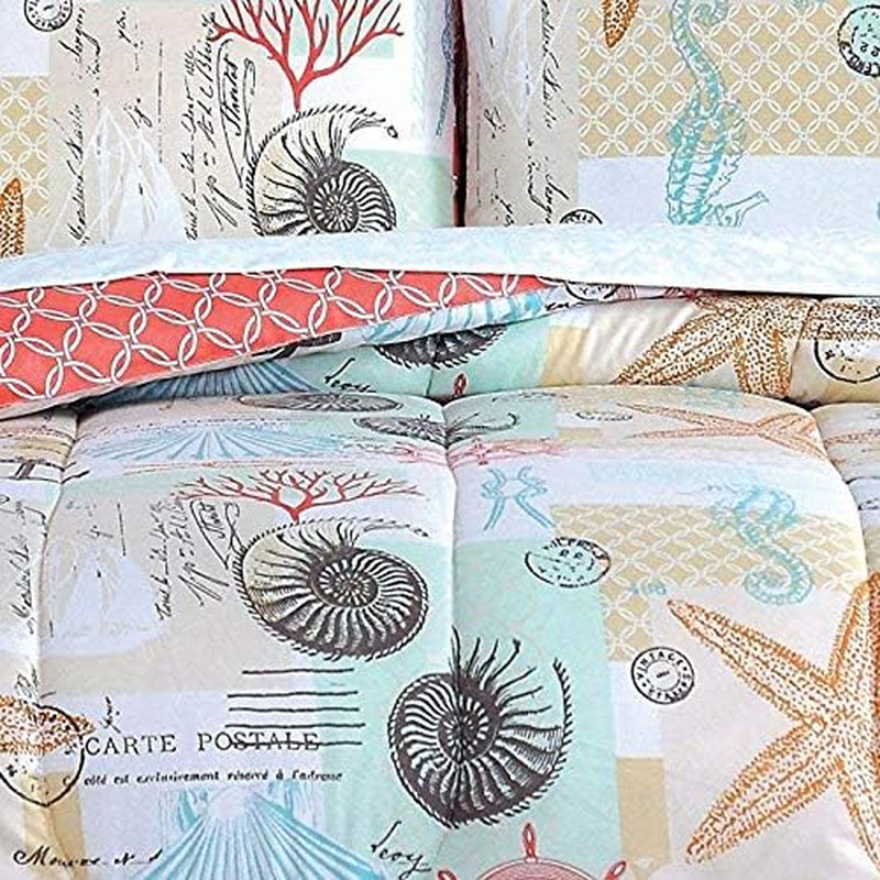 Home Fashion Belize Bedding Set, Queen, Coral