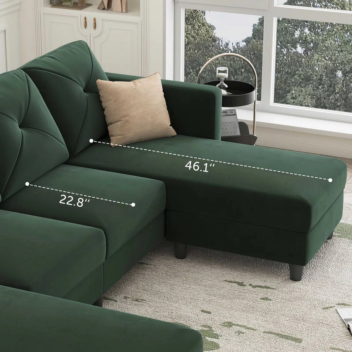 100" Velvet Convertible Sectional Sofa U-Shaped Sectional Couch, Green