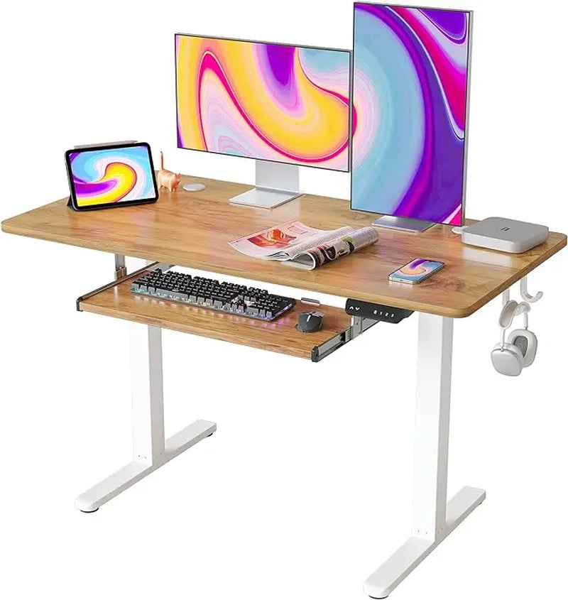 Standing Desk with Keyboard Tray, 48 × 24 Inches Electric Height Adjustable Desk, Sit Stand up Desk