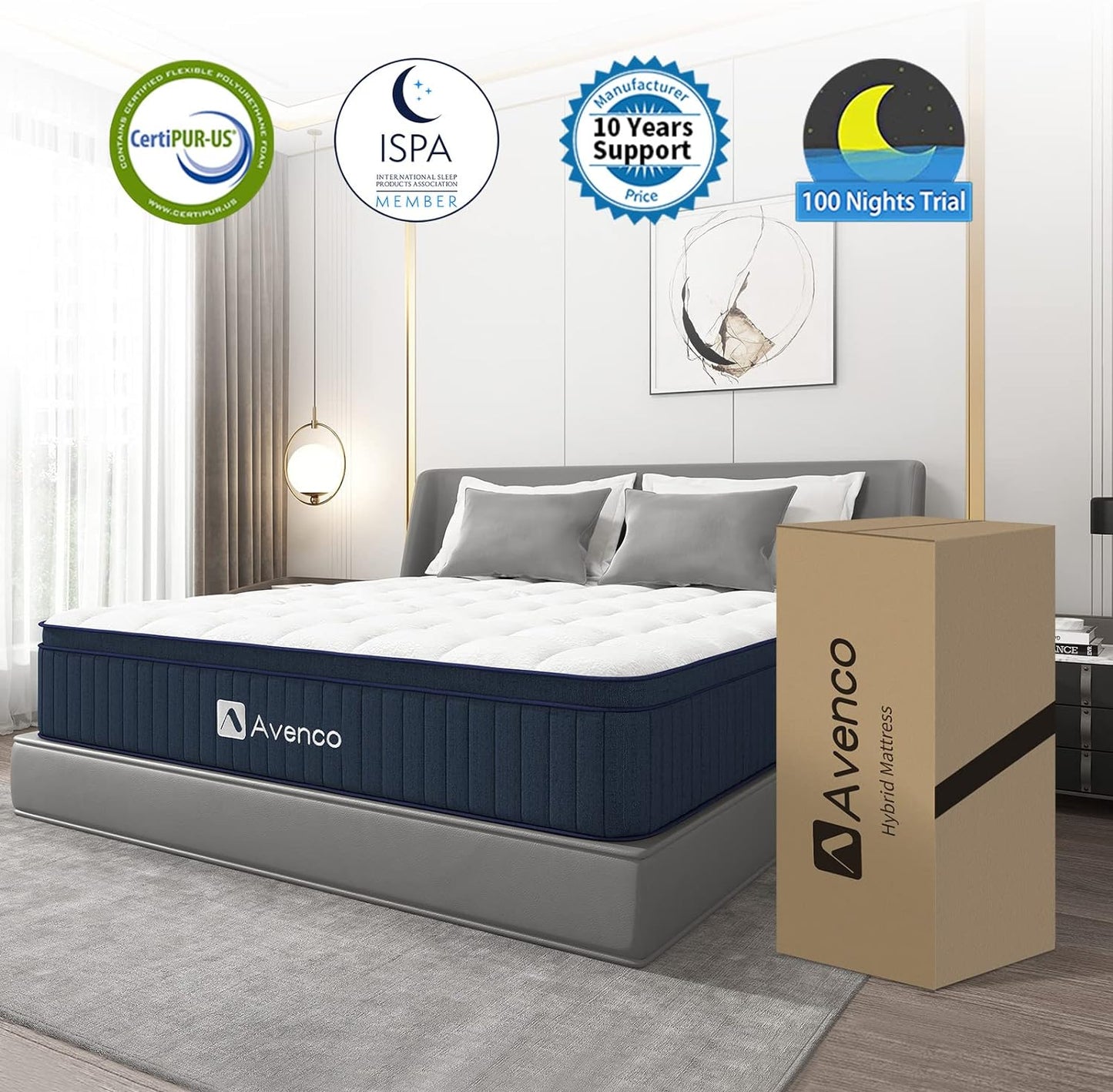 King Size Mattress, Hybrid Mattress in a Box, 12 Inch Medium Firm Individual Pocket Innerspring Mattress, Cool Touch Feeling Fabric, Motion Isolation, Peaceful Sleep