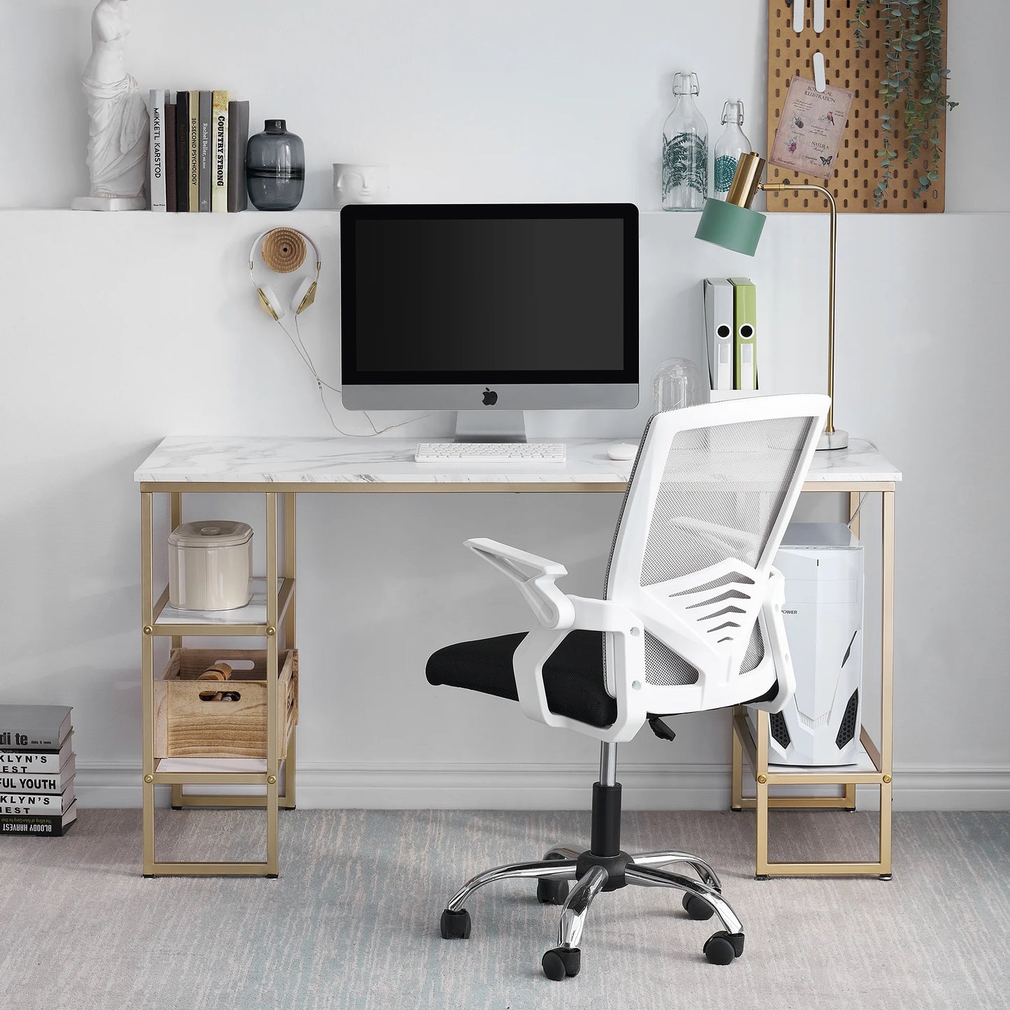  White Computer Desk with Shelves