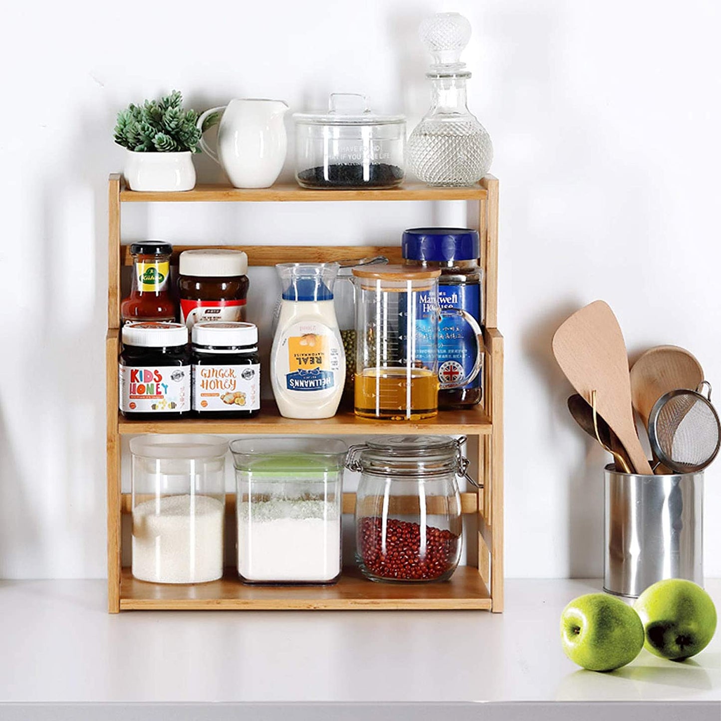 Bamboo Spice Rack Storage Shelves-3 Tier for Kitchen Counter