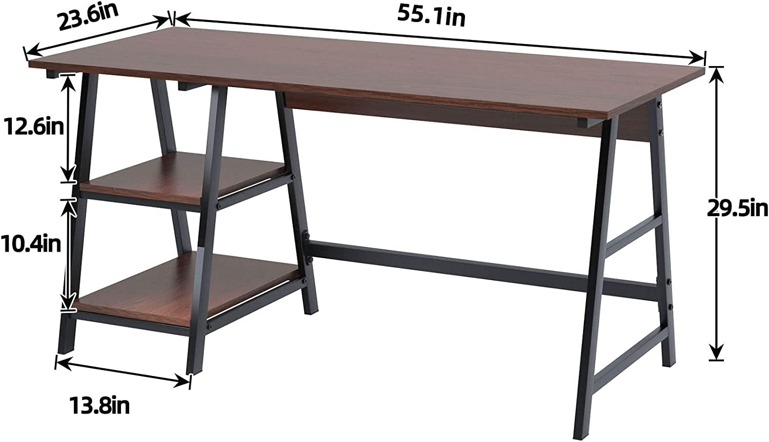 55Inch Desk Computer Desk with Shelf (Red Walnut, 55 Inches)