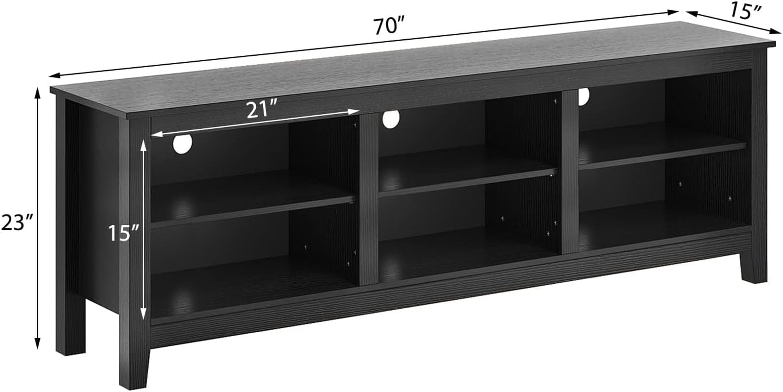 TV Stand, 6 Open Media Storage for Tvs up to 80 Inches, (70 Inches Black)