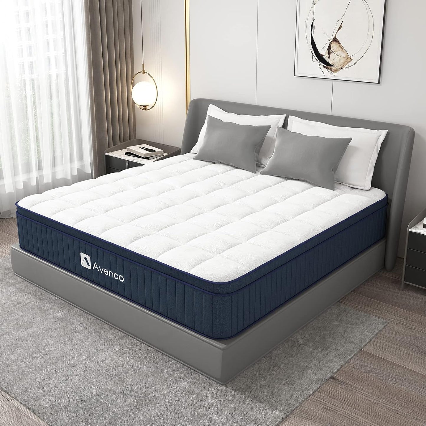 King Size Mattress, Hybrid Mattress in a Box, 12 Inch Medium Firm Individual Pocket Innerspring Mattress, Cool Touch Feeling Fabric, Motion Isolation, Peaceful Sleep