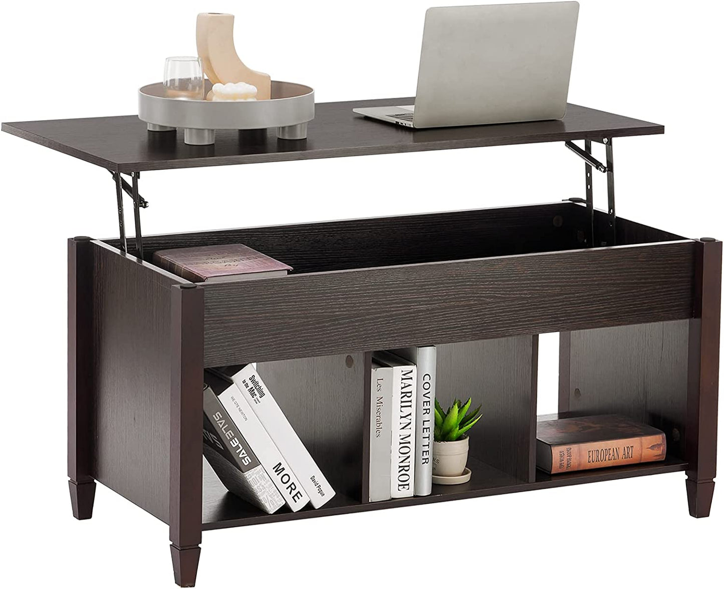 Lift Top Coffee Table,  Lift Top with Hidden Compartment/3 Open Shelves