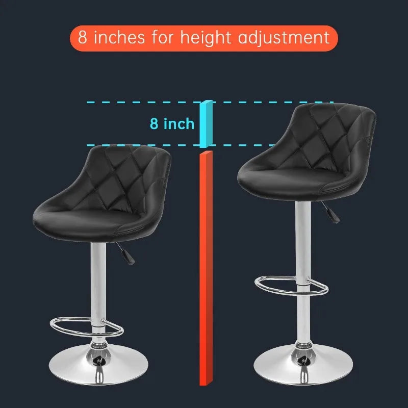 Bar Stools Set of 2 ，Barstools Swivel Stool Height Adjustable Bar Chairs with Back PU Leather Swivel Bar