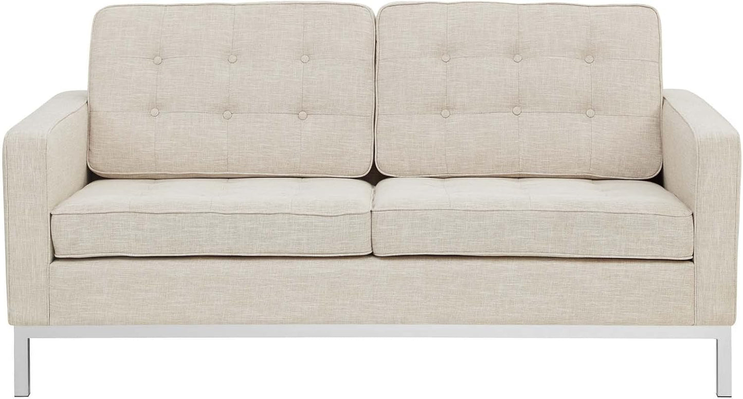 Loft Upholstered Fabric Mid-Century Modern Loveseat in Beige