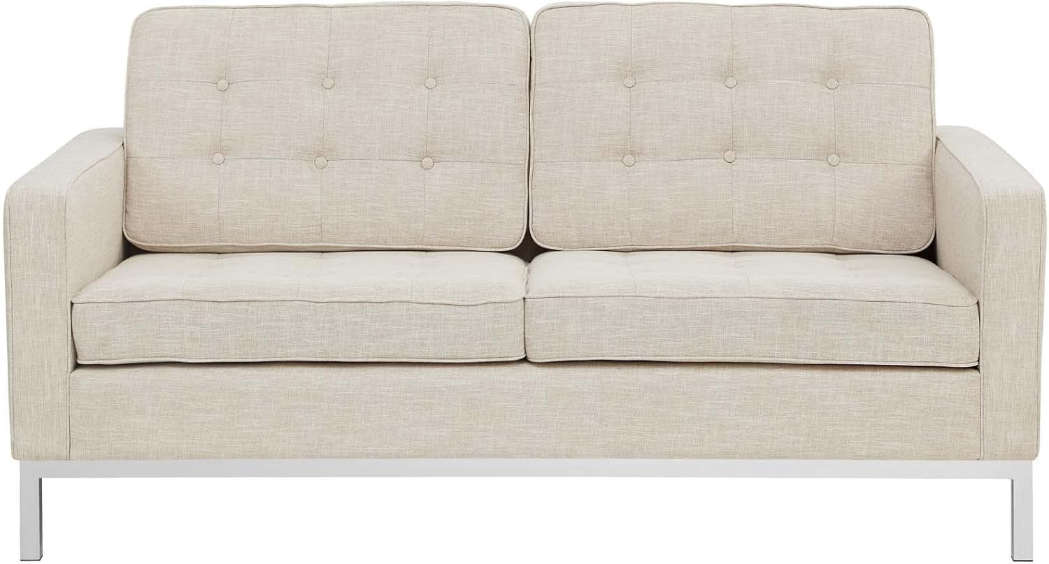 Loft Upholstered Fabric Mid-Century Modern Loveseat in Beige