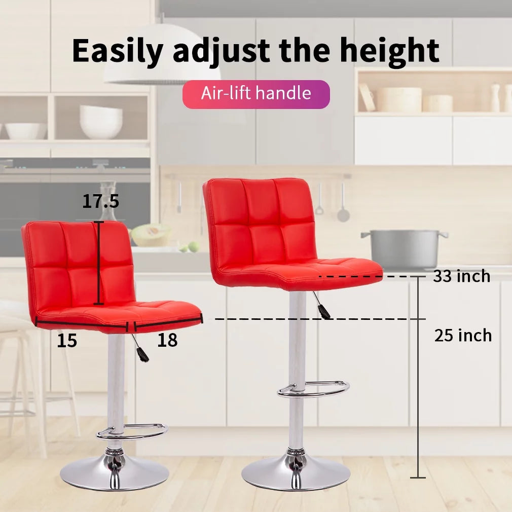 Counter Height Bar Stools Set of 2 Bar Chairs Height Adjustable Swivel Stool with Back PU Leather Kitchen Counter Stools Dining Chairs,Red