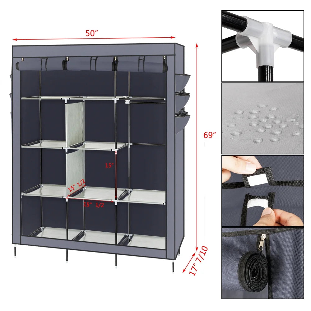 69" Wardrobe Clothing Storage, Gray