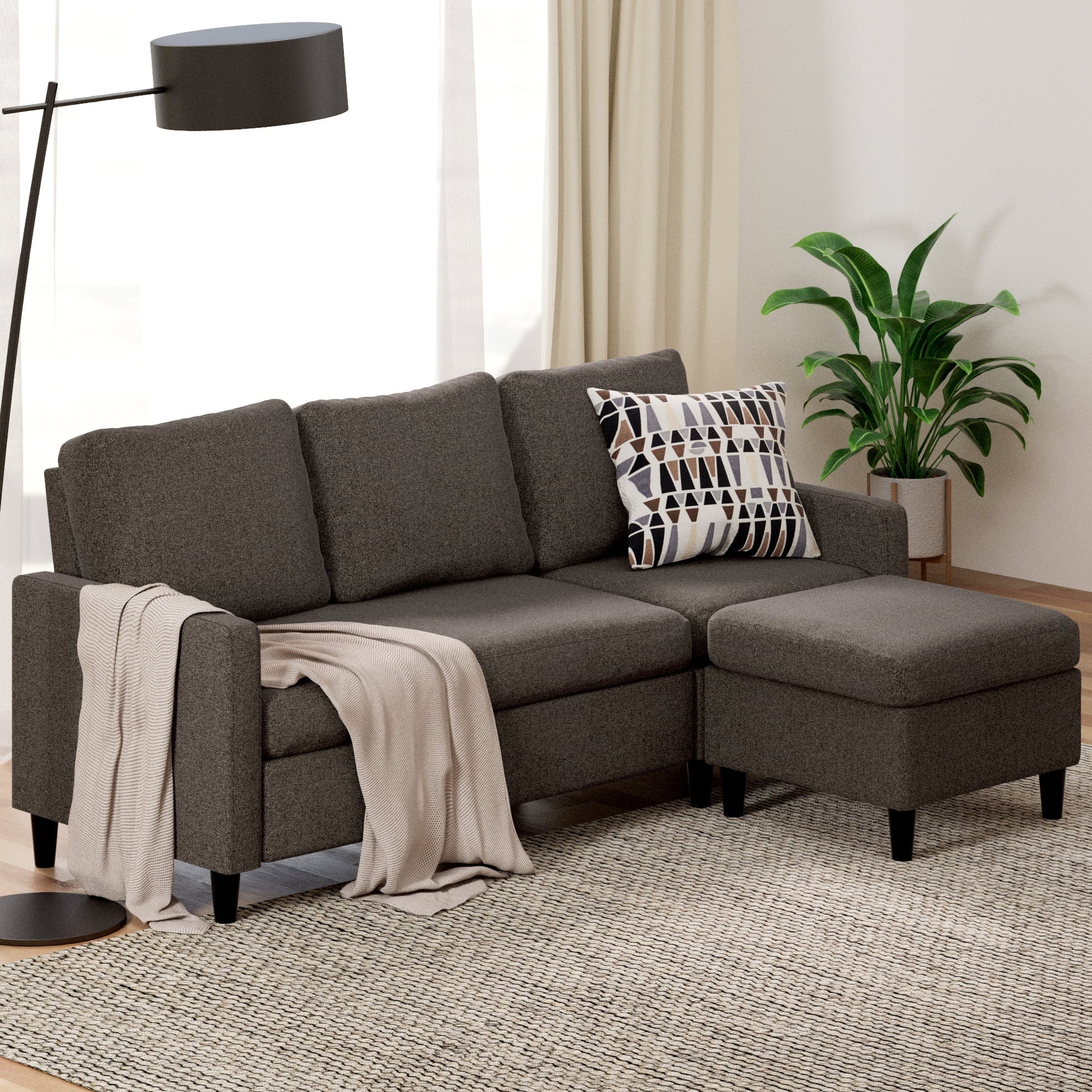 Hudson Modern Convertible Indoor Sectional Sofa with Reversible Chaise, Dark Grey