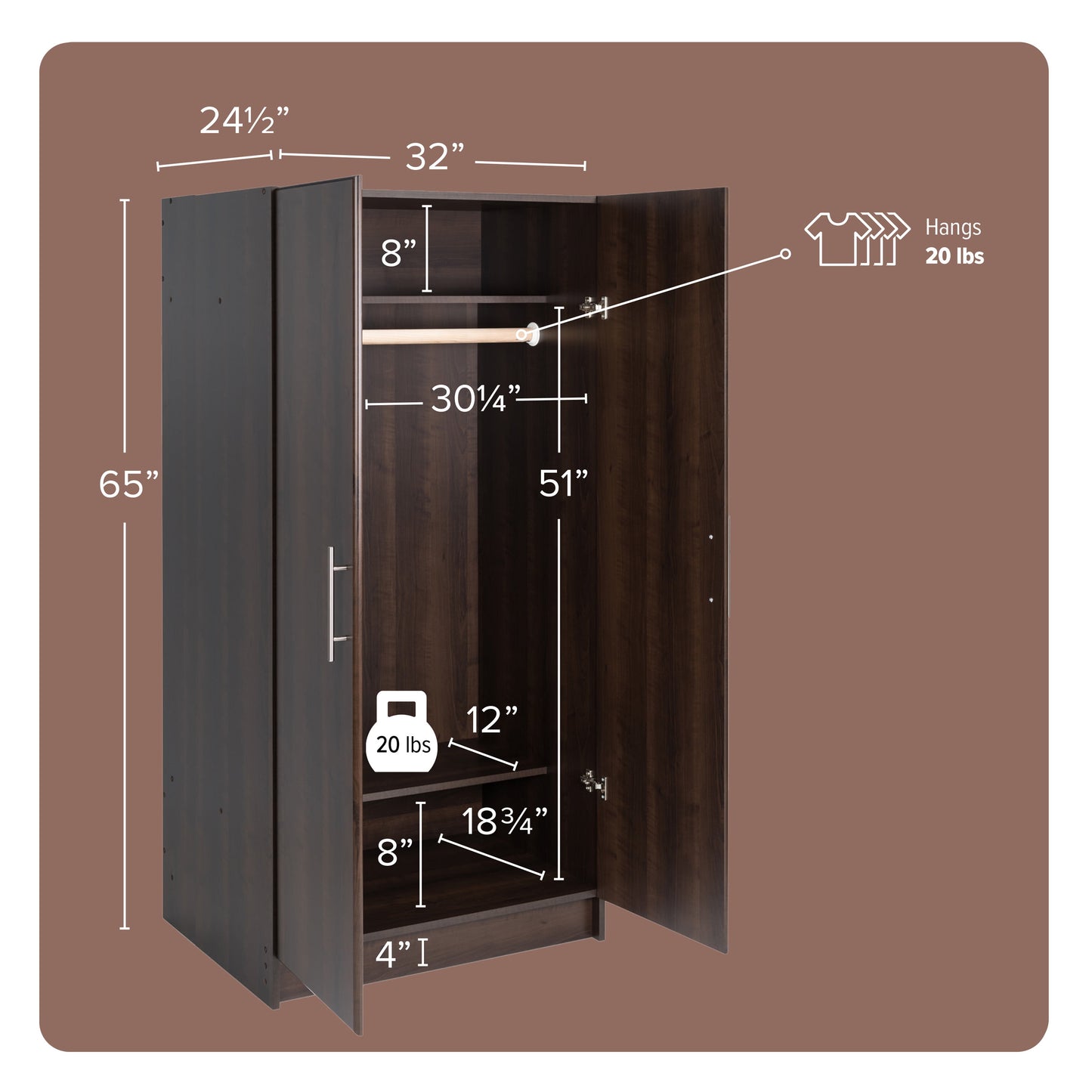 Elite 32" Wardrobe Cabinet, Espresso